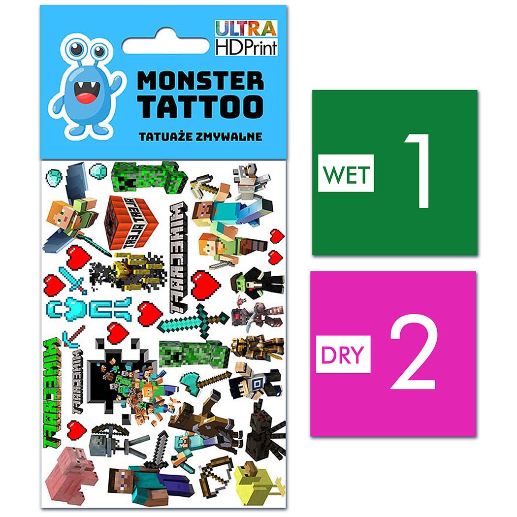 TATUAŻE ZMYWALNE DLA DZIECI MINECRAFT WZORY ORYGINALNE