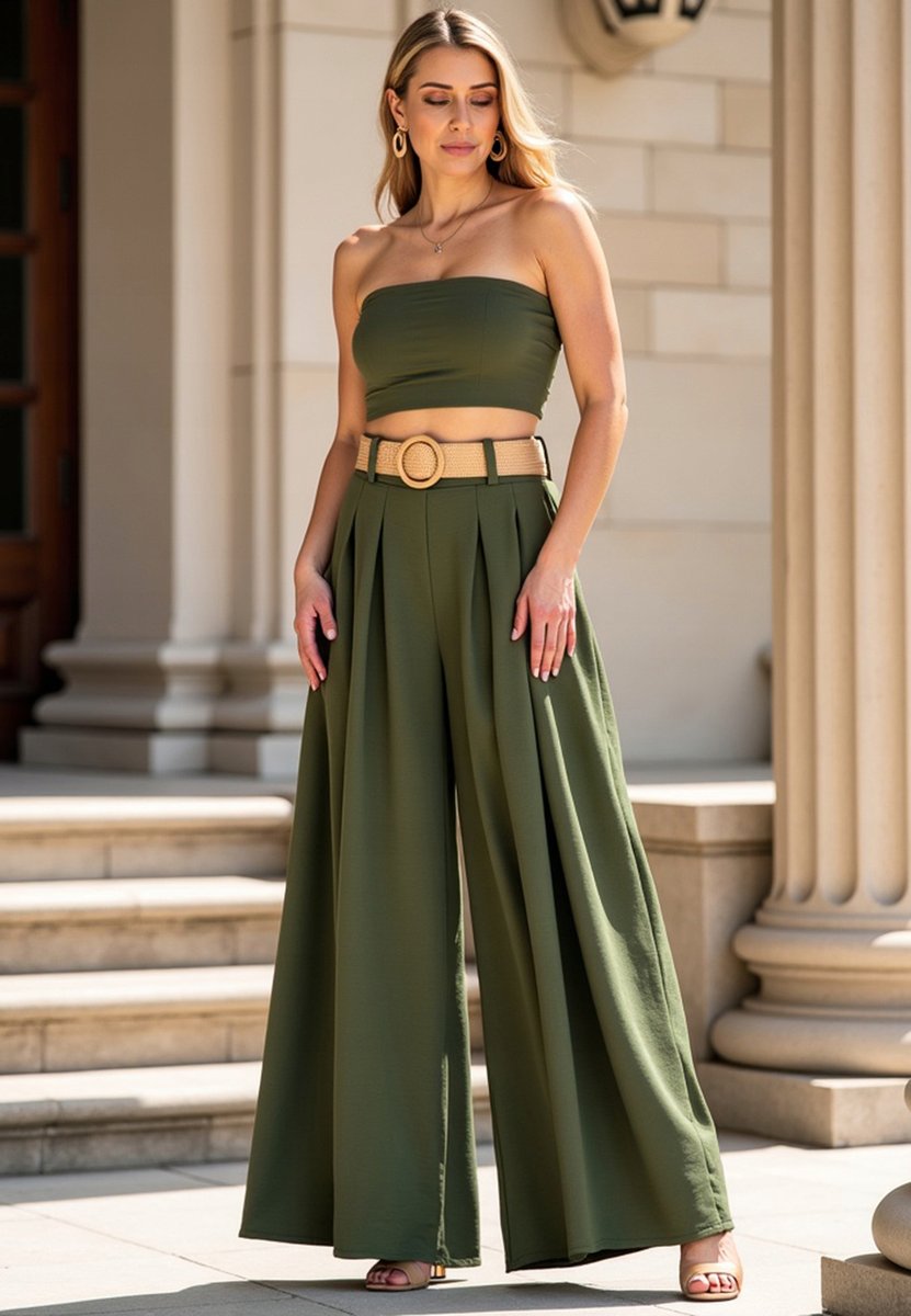 Spódnico-spodnie damskie Spódnico spodnie długie Zielone M1160 r. UNI