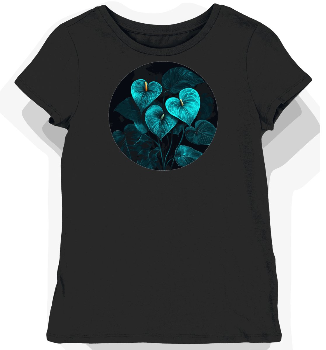 Koszulka damska czarna z motywem egzotycznego kwiatu serca S