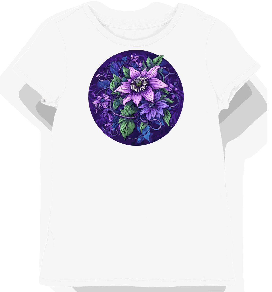 Koszulka damska biała z motywem purpurowych kwiatów S