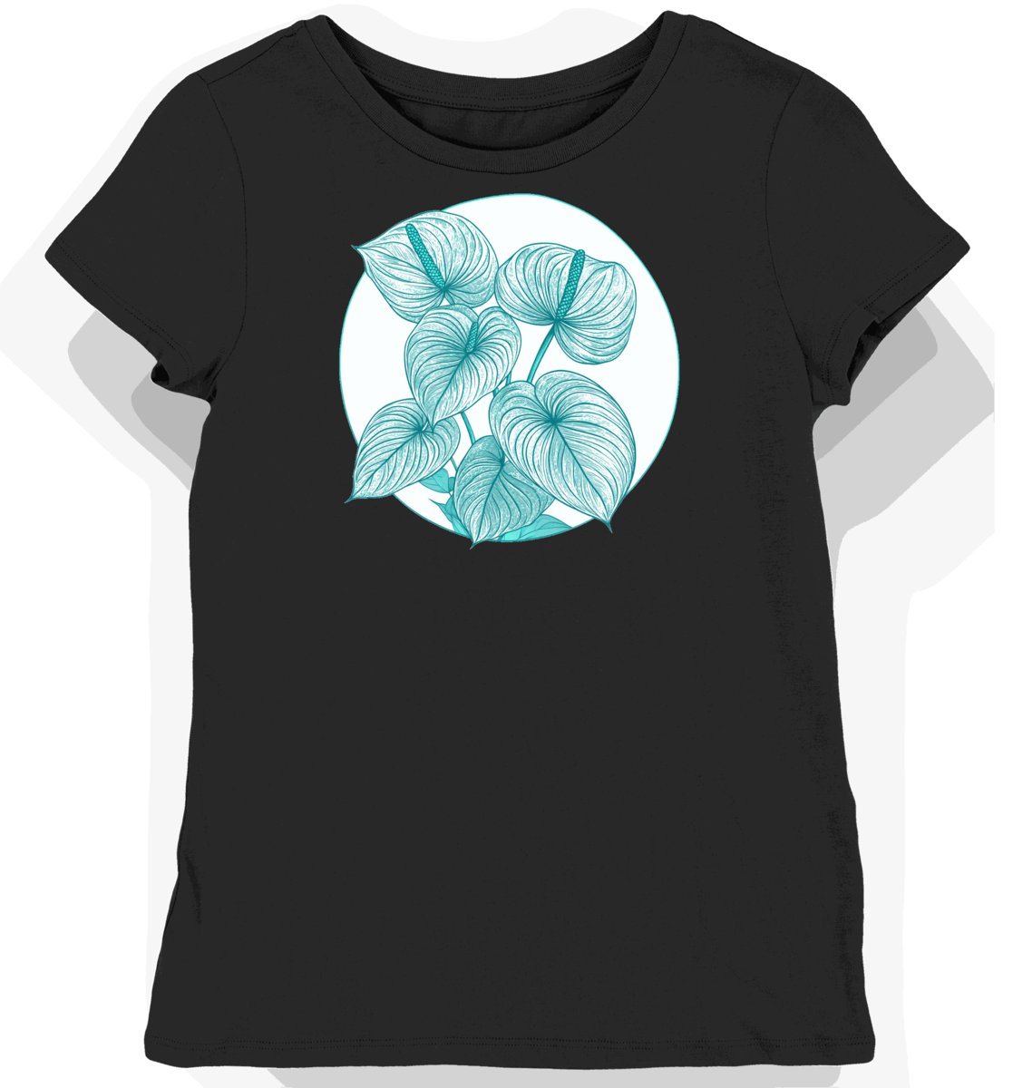 Koszulka damska czarna z grafiką tropikalnych kwiatów XXL