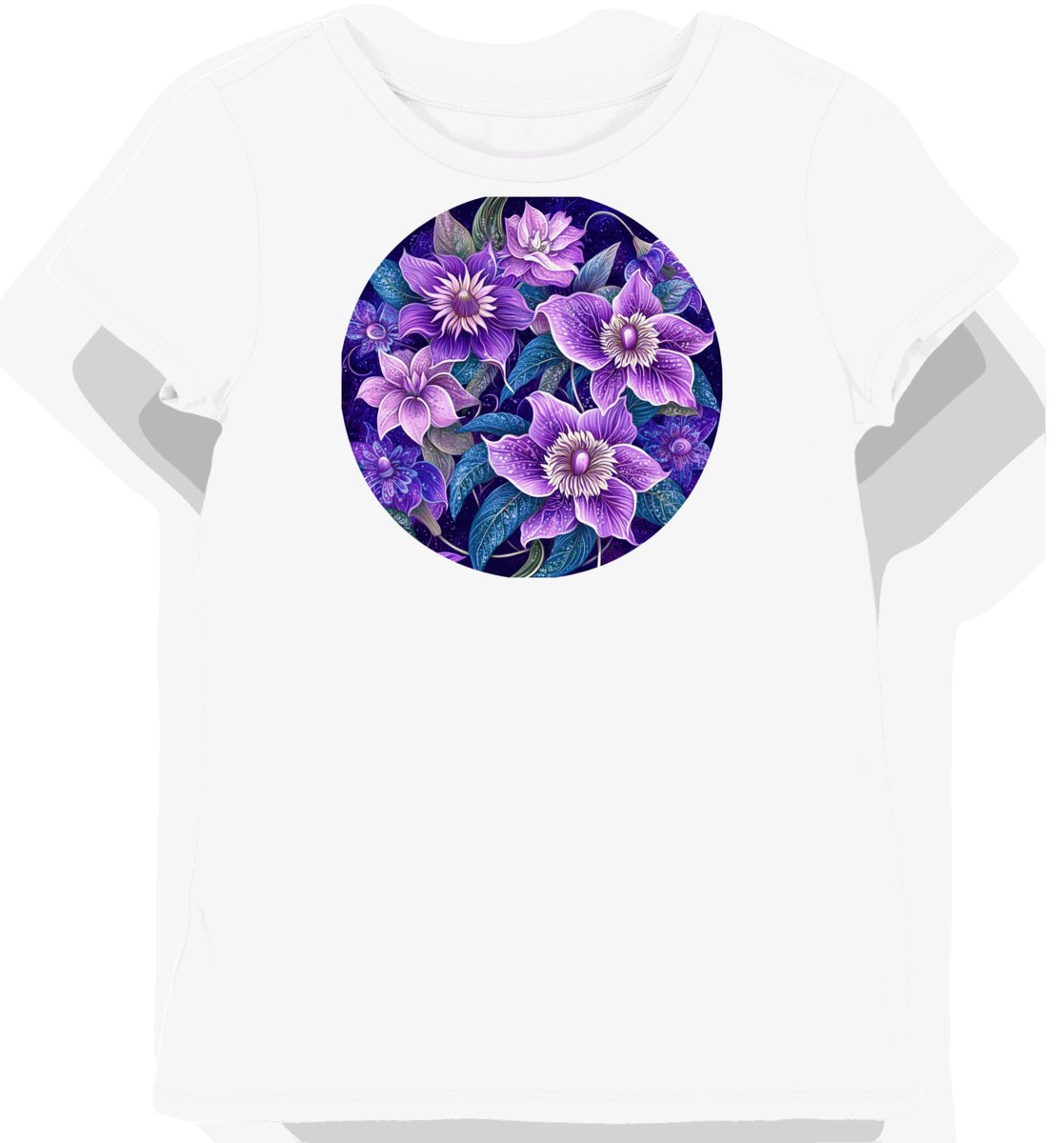 Koszulka damska biała z nadrukiem purpurowego kwiatostanu XS