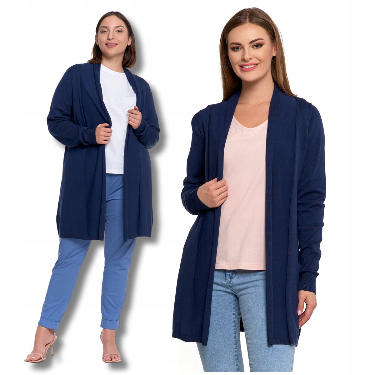 ELEGANCKI KARDIGAN DŁUGI SWETER DAMSKI KLASYCZNA NARZUTKA GŁADKA MORAJ L/XL