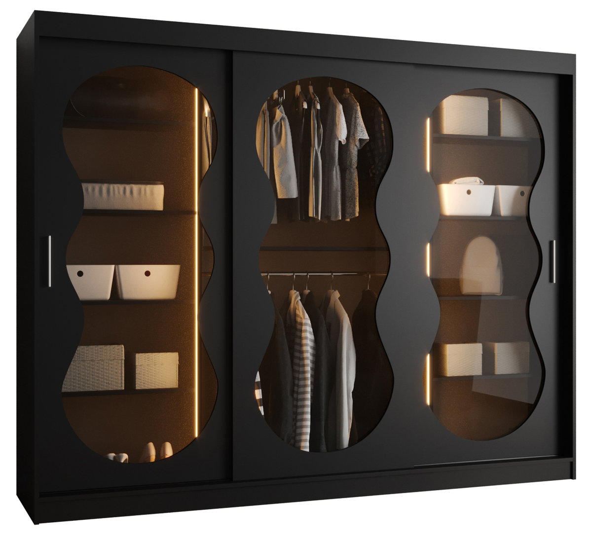 Szafa przesuwna z lustrem Garderoba BAHRAJN 3 250 czarny + LED
