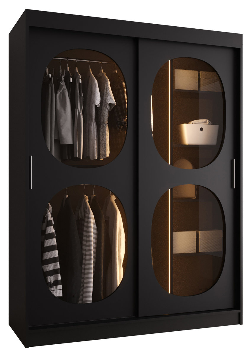 Szafa przesuwna z lustrem Garderoba BAHRAJN 2 150 czarny + LED