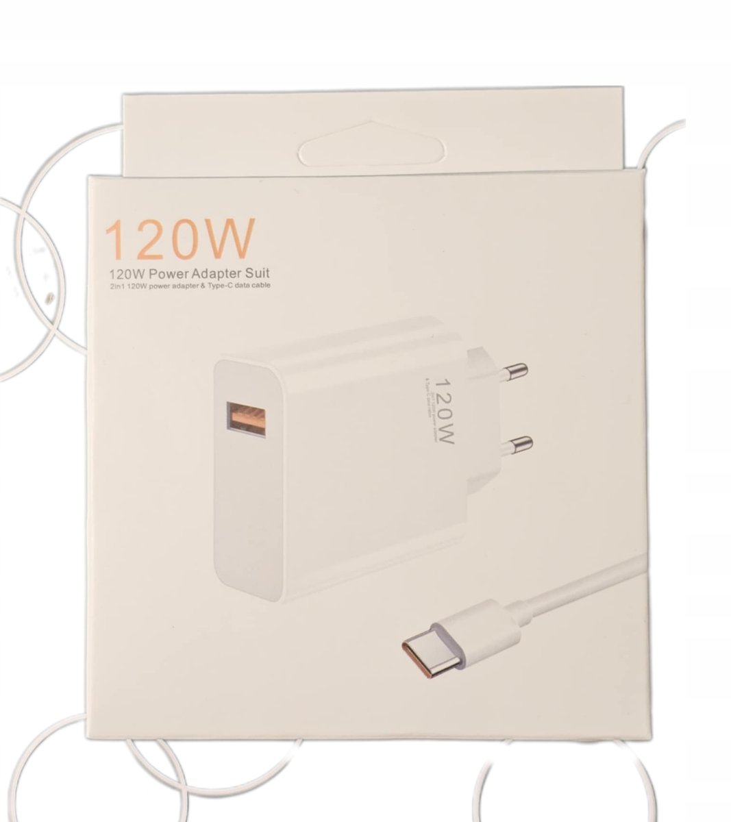 SZYBKA ŁADOWARKA SIECIOWA TELEFONU 120 W + KABEL USB-C