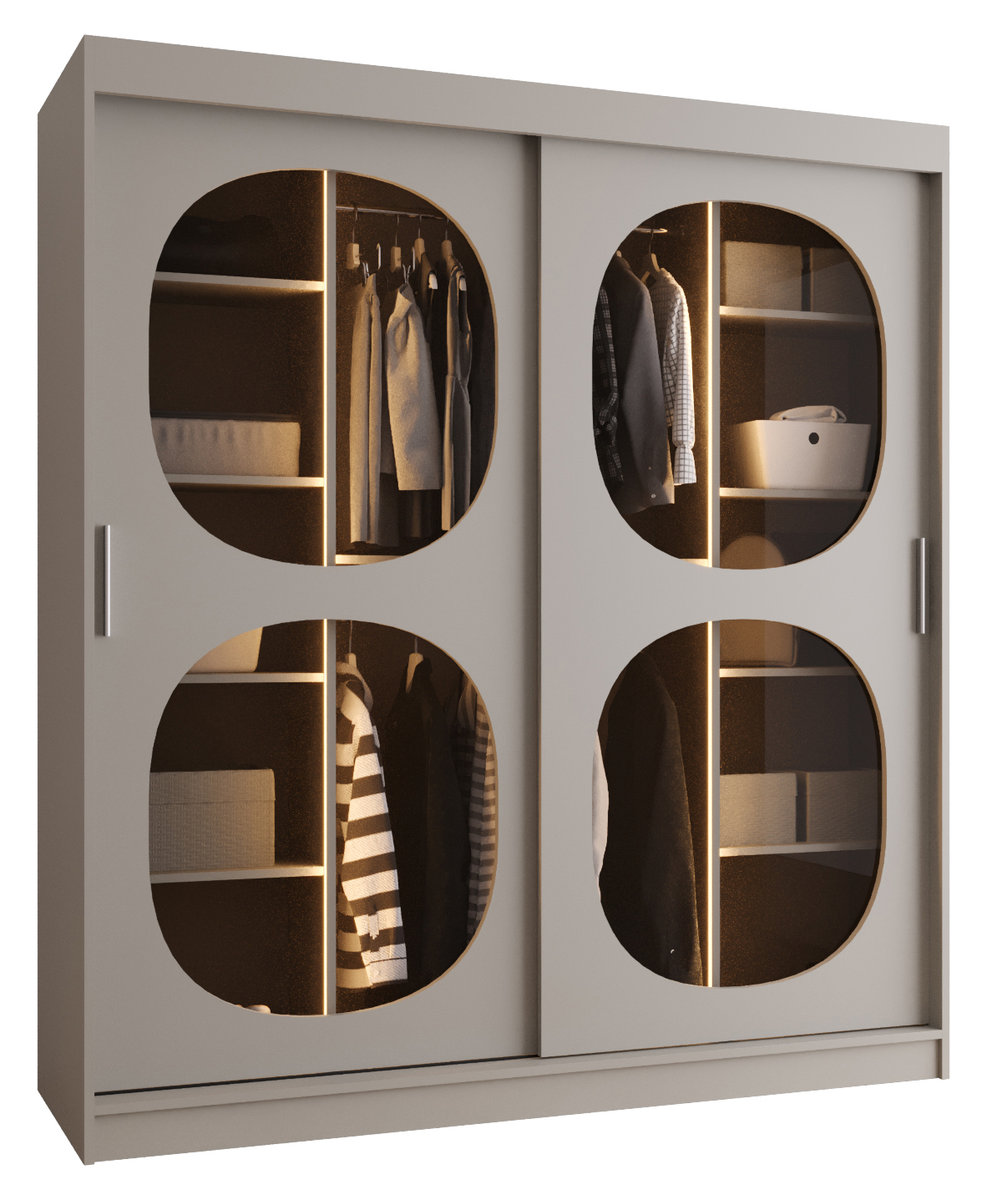 Szafa przesuwna z lustrem Garderoba BAHRAJN 2 180 kaszmir + LED