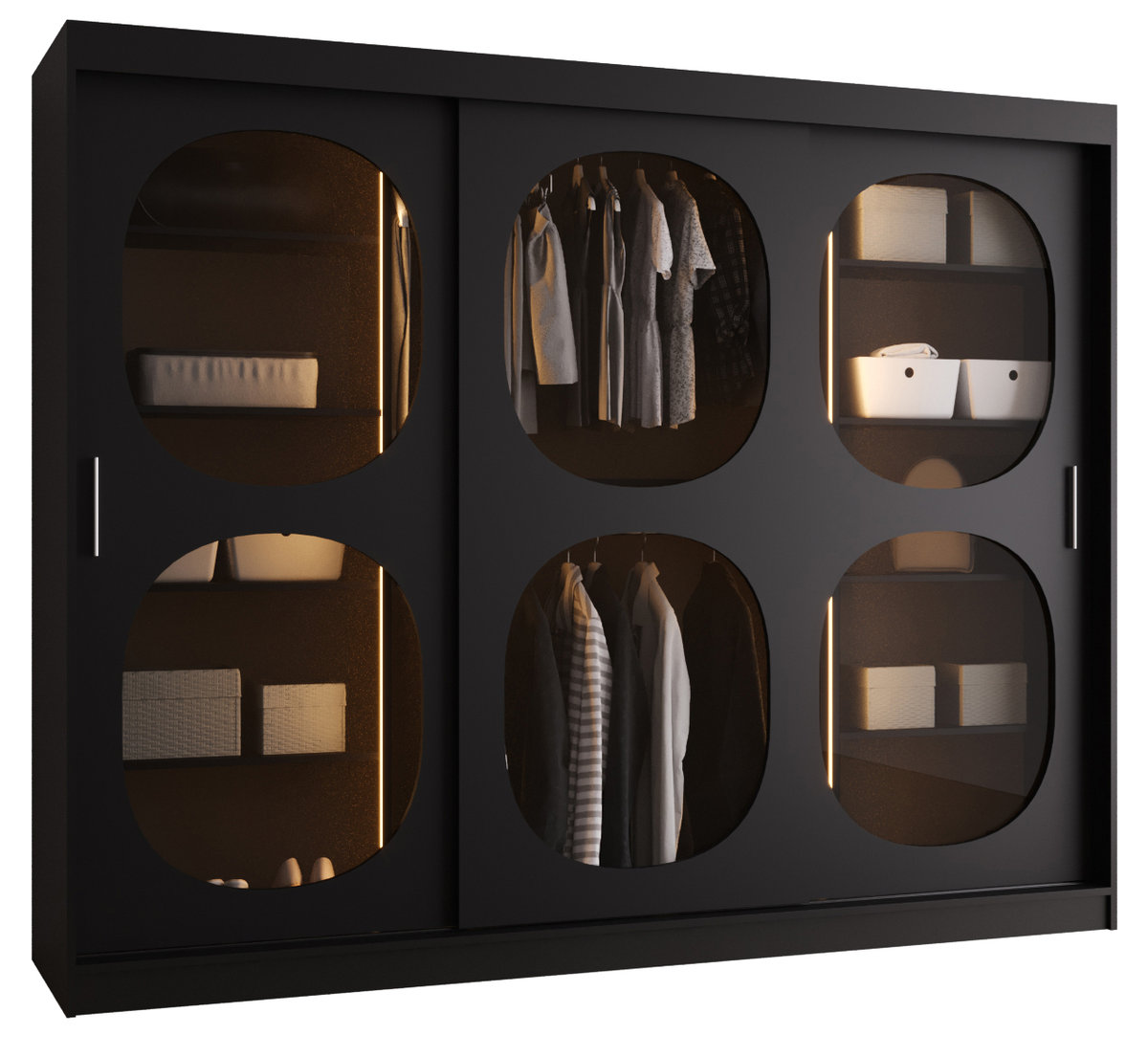 Szafa przesuwna z lustrem Garderoba BAHRAJN 2 250 czarny + LED