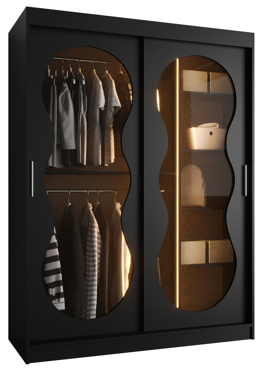 Szafa przesuwna z lustrem Garderoba BAHRAJN 3 150 czarny + LED