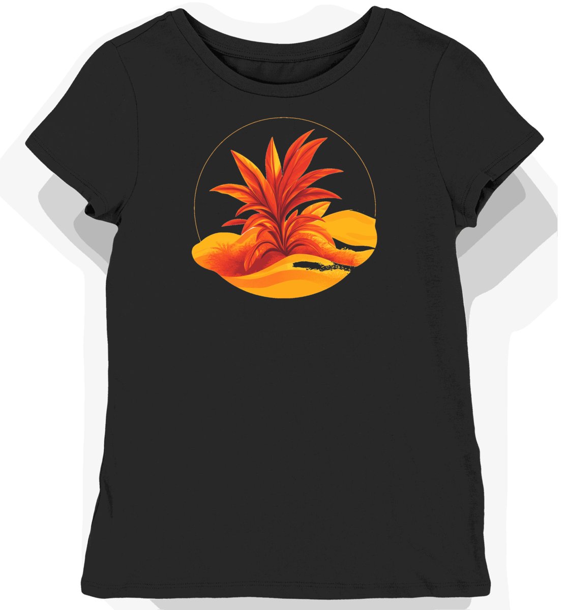 Koszulka damska czarna z motywem ostrych liści pustynnych XL