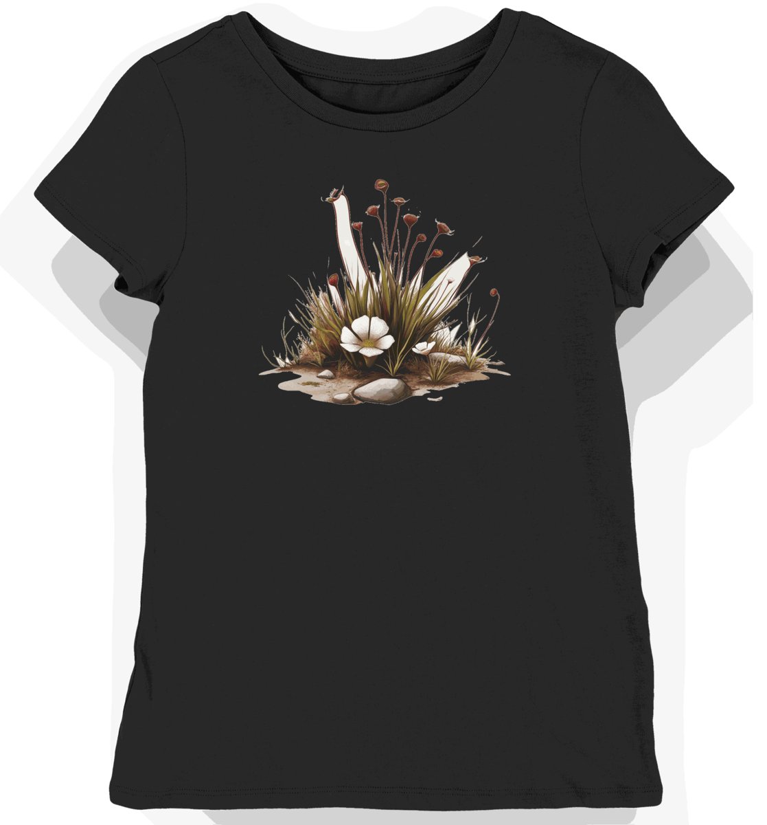 Koszulka damska czarna z motywem kwiatów rosiczki S