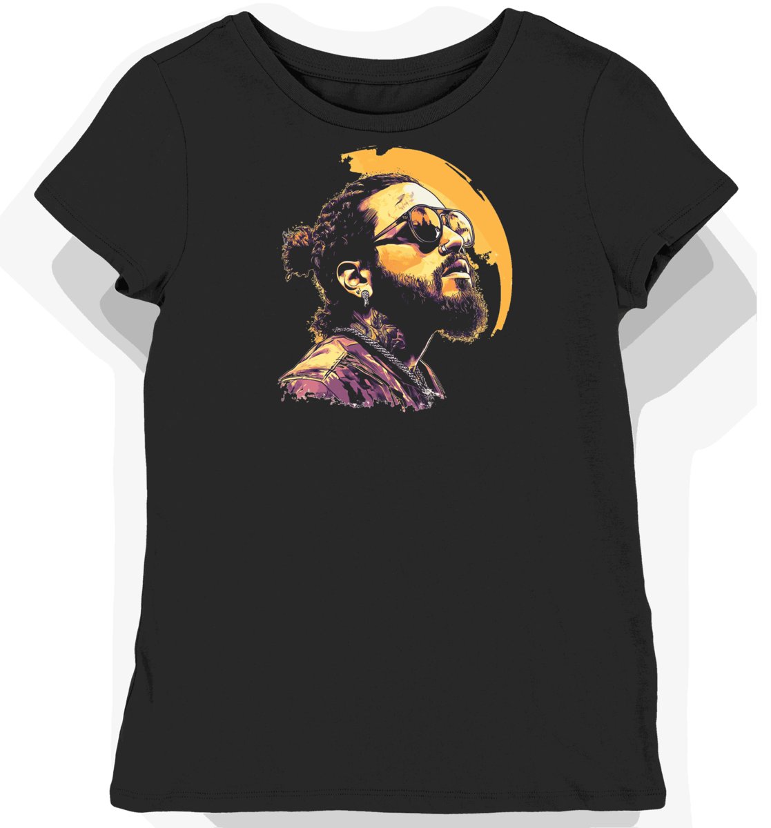 Koszulka damska czarna z nadrukiem Post Malone w złotym stylu S