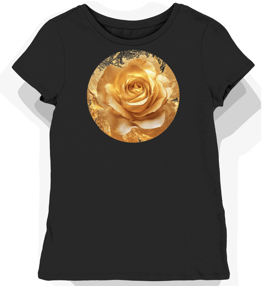 Koszulka damska czarna z motywem złotego kwiatu pustyni XS