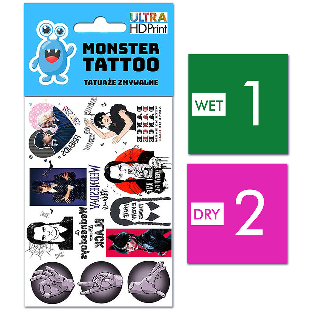 TATUAŻE ZMYWALNE DLA DZIECI WEDNESDAY WZORY ORYGINALNE