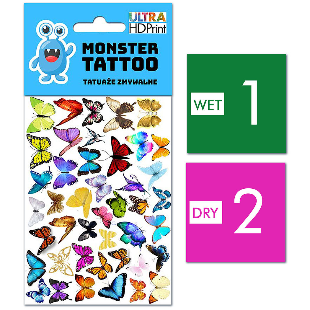 TATUAŻE ZMYWALNE DLA DZIECI MOTYLKI WZORY ORYGINALNE
