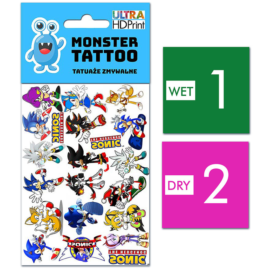 TATUAŻE ZMYWALNE DLA DZIECI SONIC WZORY ORYGINALNE