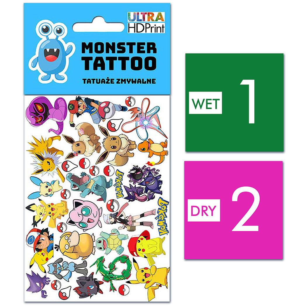 TATUAŻE ZMYWALNE DLA DZIECI POKEMON WZORY ORYGINALNE