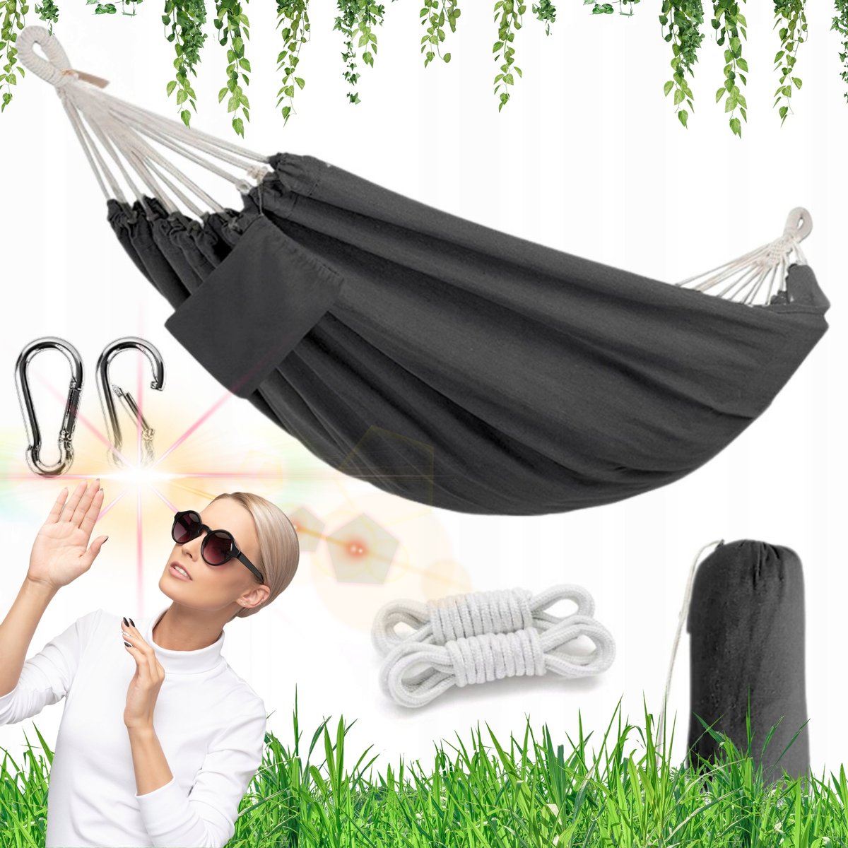 ZESTAW HAMAK OGRODOWY TURYSTYCZNY DWUOSOBOWY BOHO DUŻY WISZĄCY + POKROWIEC!