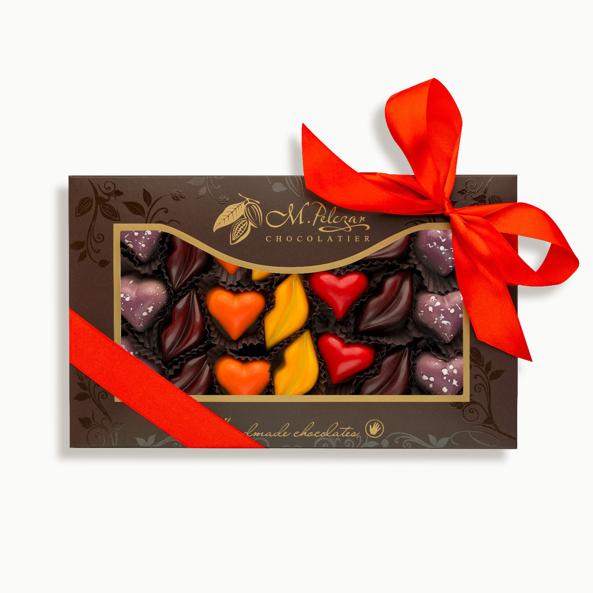 Zestaw pralin - pistacja z maliną, malibu, pomarańczowo-jagodowe, mango, imbirowo - żurawinowa - 21 szt.