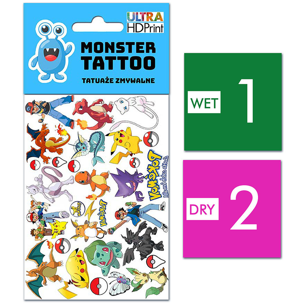 TATUAŻE ZMYWALNE DLA DZIECI POKEMON WZORY ORYGINALNE