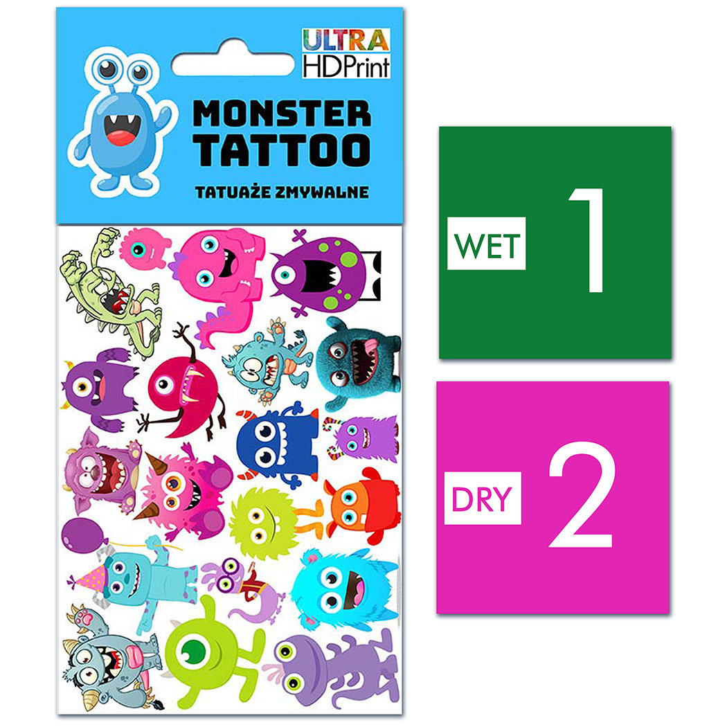 TATUAŻE ZMYWALNE DLA DZIECI MONSTERS POTWORY WZORY ORYGINALNE