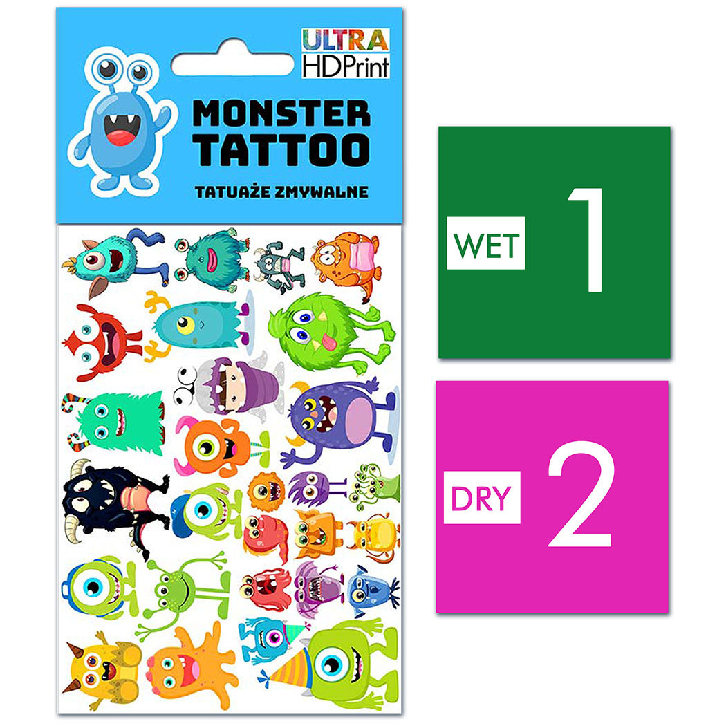 TATUAŻE ZMYWALNE DLA DZIECI MONSTERS POTWORY WZORY ORYGINALNE