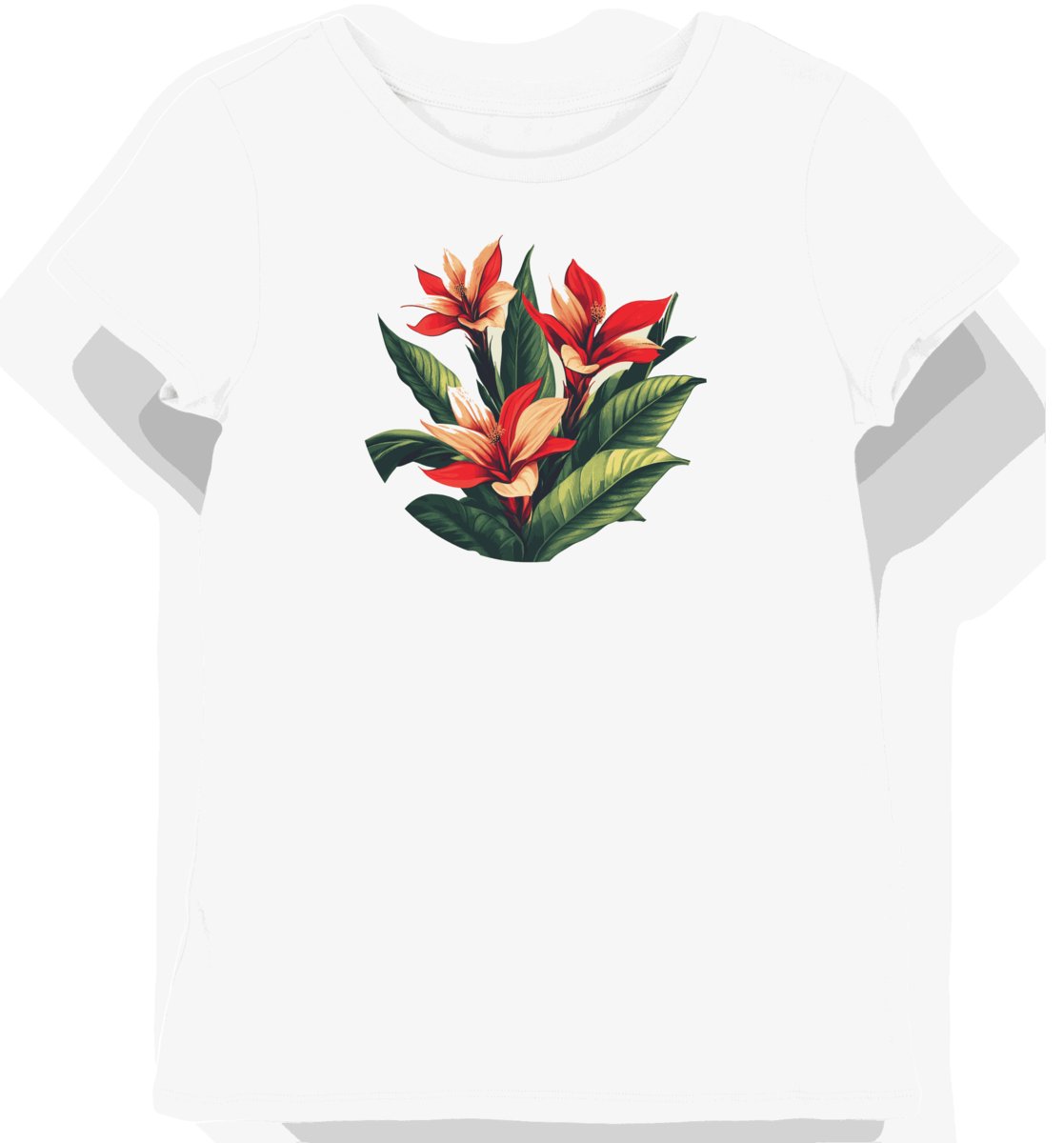 Koszulka damska biała z motywem tropikalnych czerwonych kwiatów XS