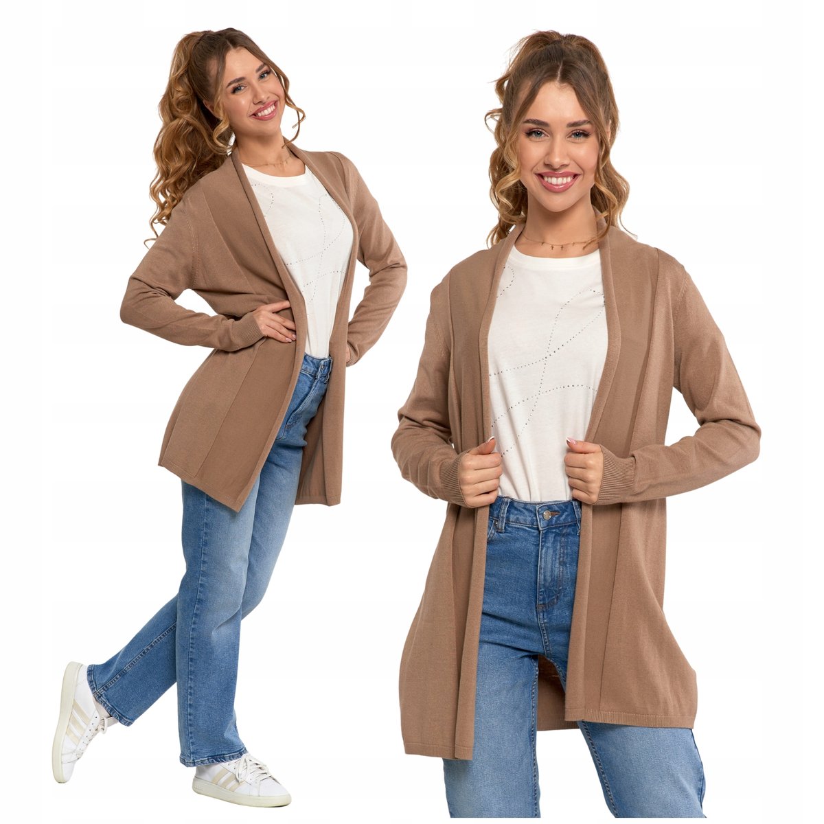 Elegancki Kardigan Damski Długi Sweter Narzutka Klasyczny MORAJ S/M