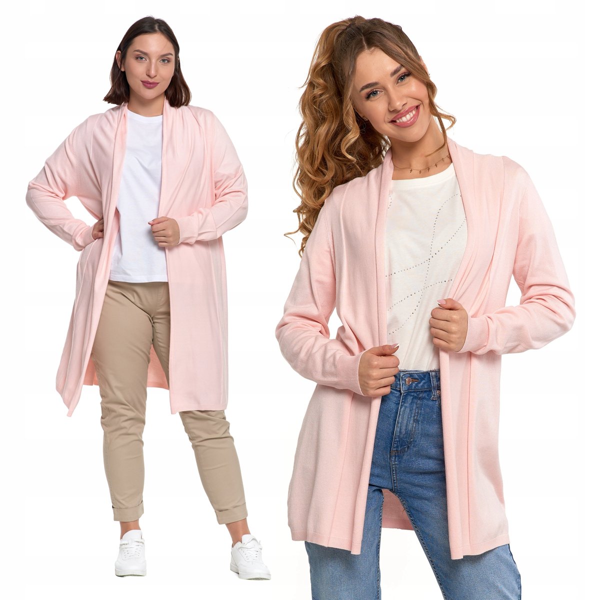 Elegancki Kardigan Damski Długi Sweter Narzutka Gładki Klasyczny MORAJ S/M