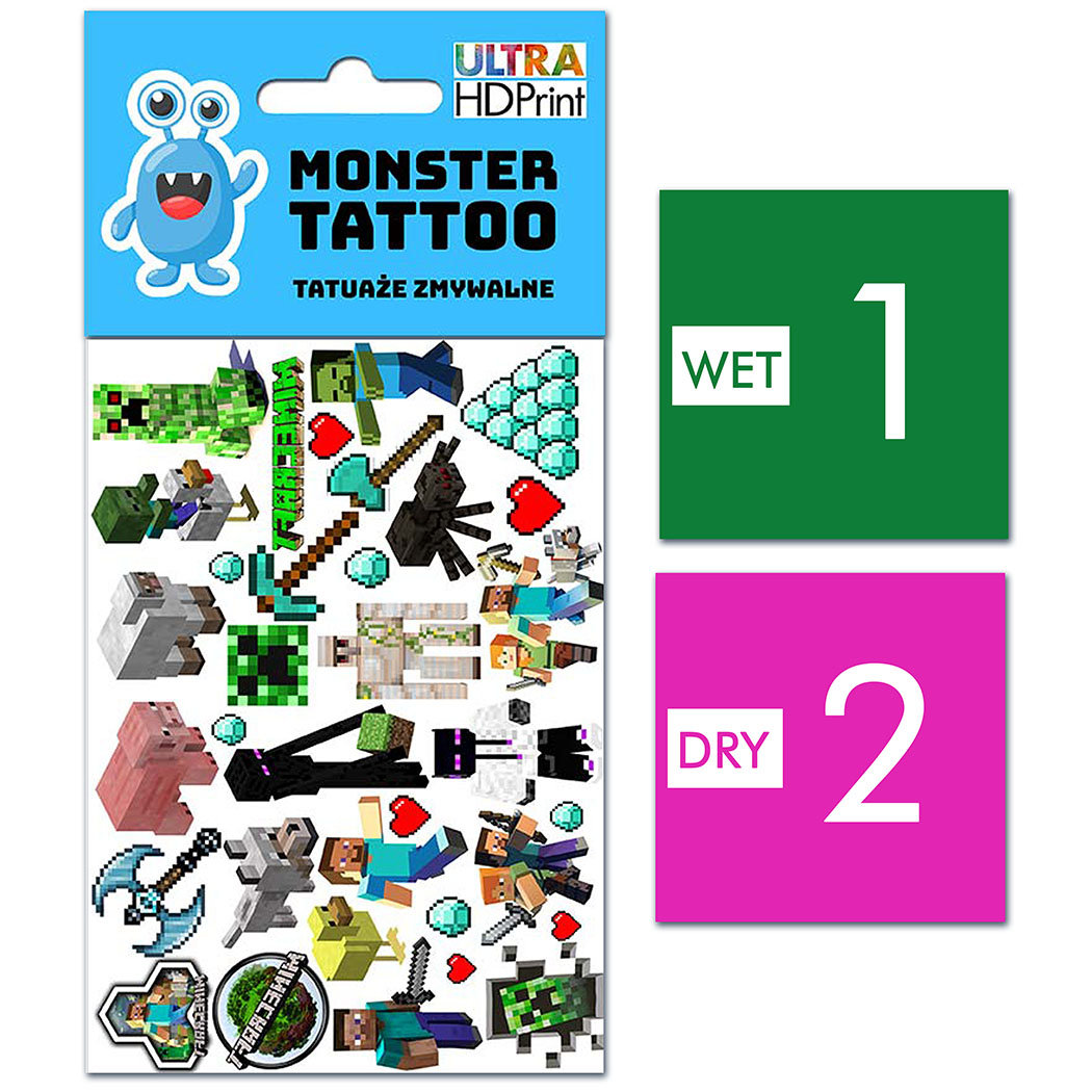 TATUAŻE ZMYWALNE DLA DZIECI MINECRAFT WZORY ORYGINALNE