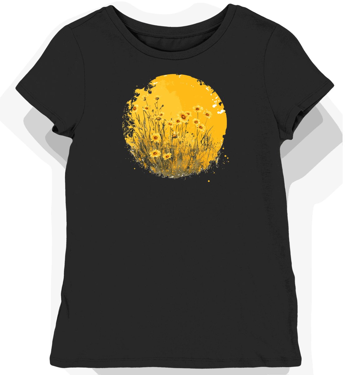 Koszulka damska czarna z motywem grozy i kwiatów L