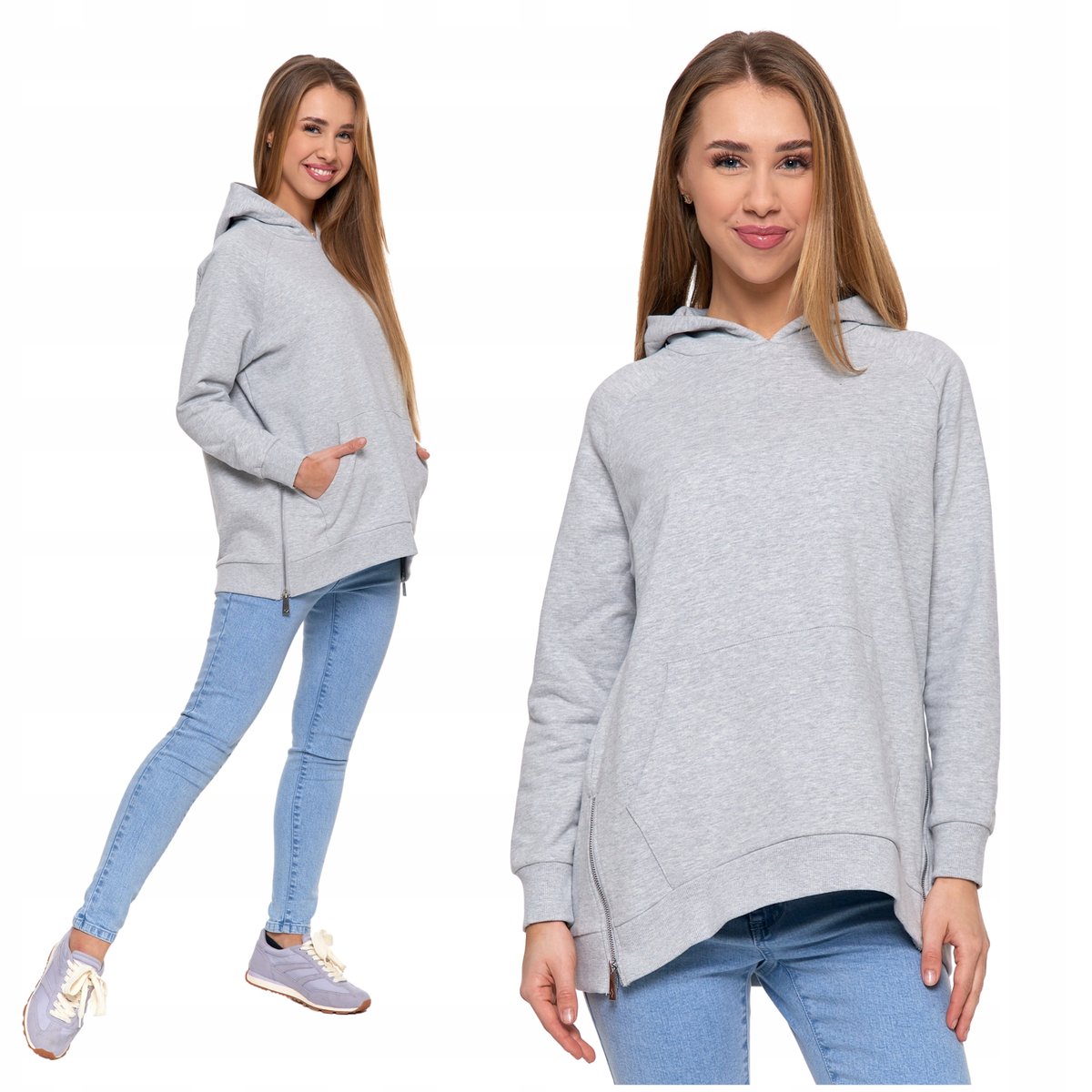 LUŹNA BLUZA DAMSKA DRESOWA OVERSIZE PRZEZ GŁOWĘ Z KAPTUREM MORAJ - S