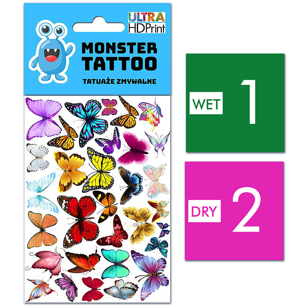 TATUAŻE ZMYWALNE DLA DZIECI MOTYLKI WZORY ORYGINALNE
