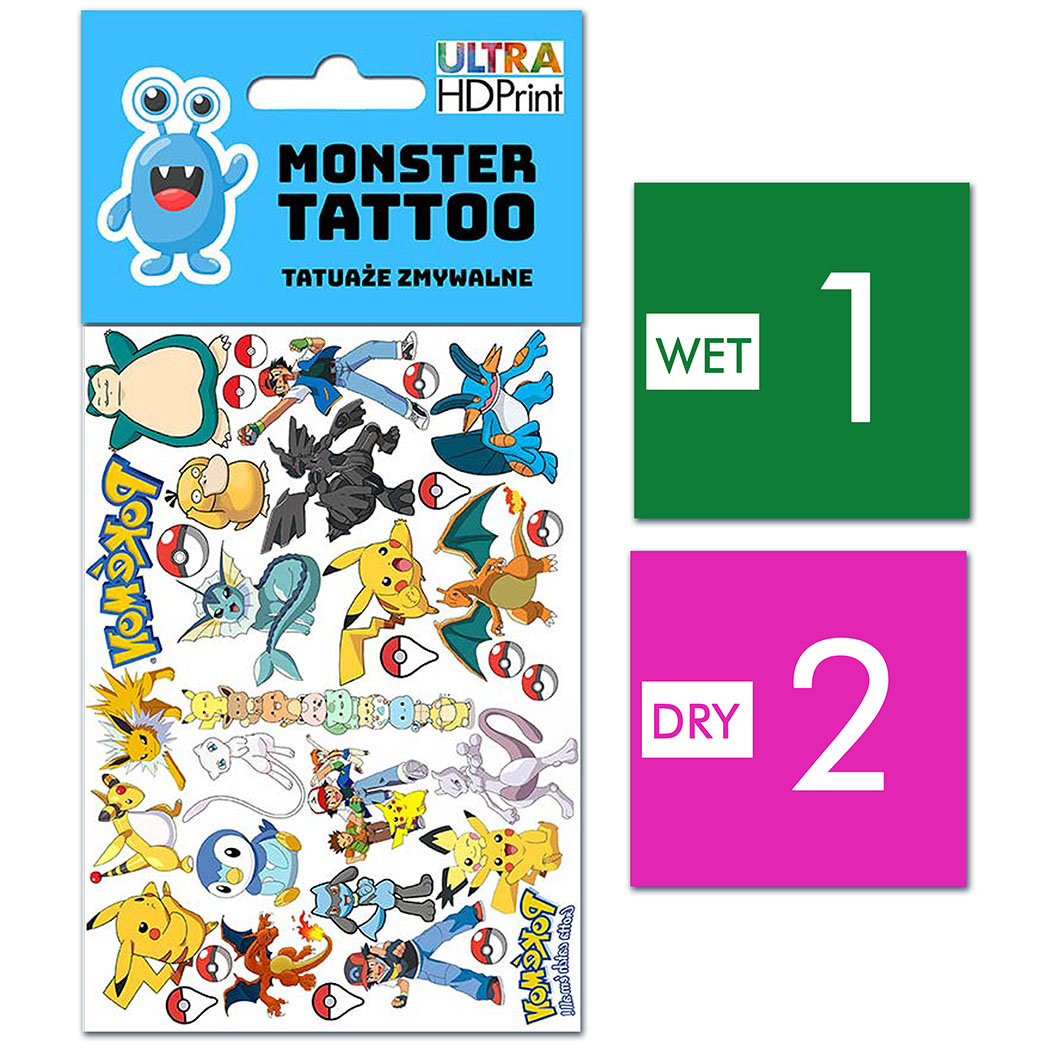 TATUAŻE ZMYWALNE DLA DZIECI POKEMON WZORY ORYGINALNE
