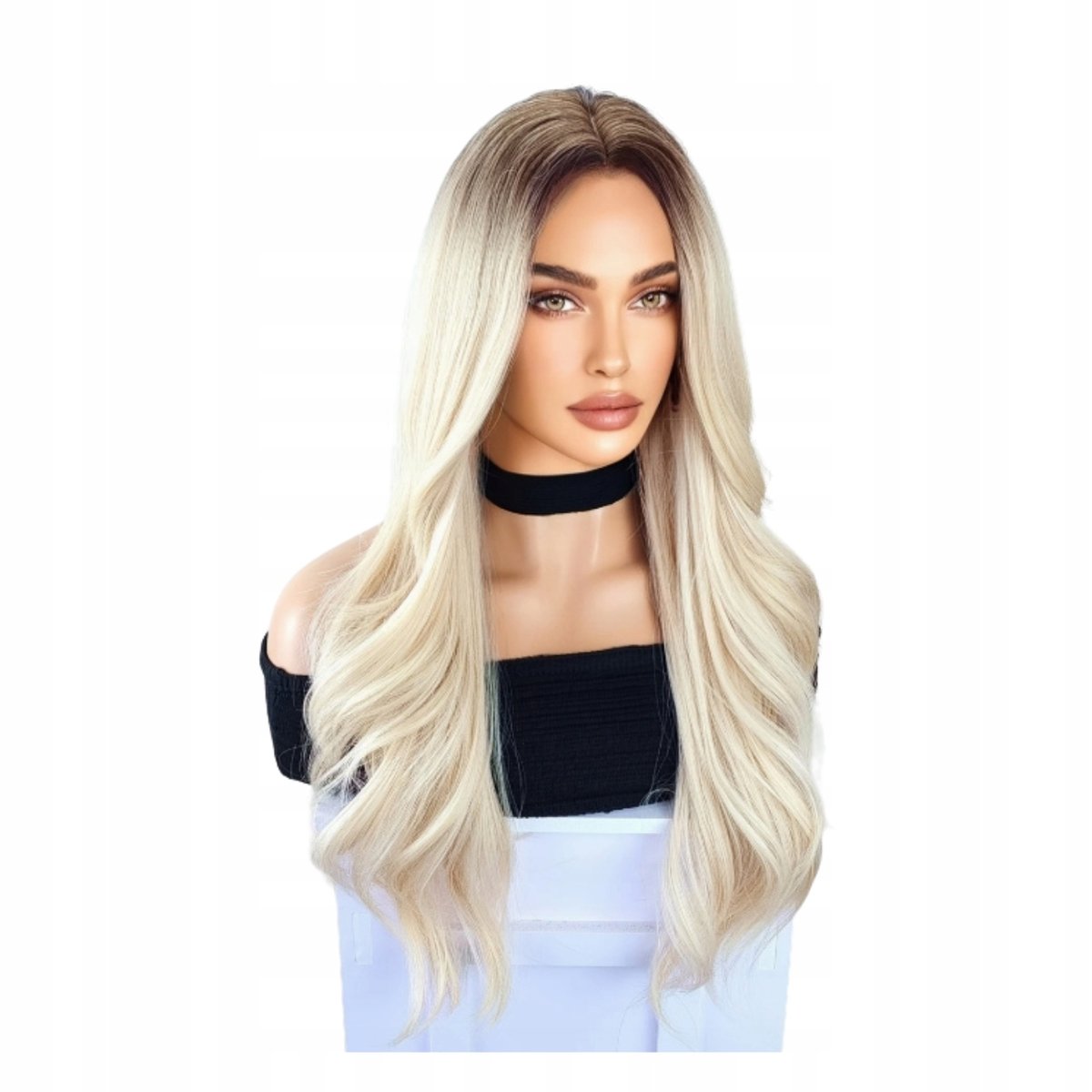 Peruka Tkana Damska Blond Włosy Elegancki Prosty Strój z Frędzlami Blond