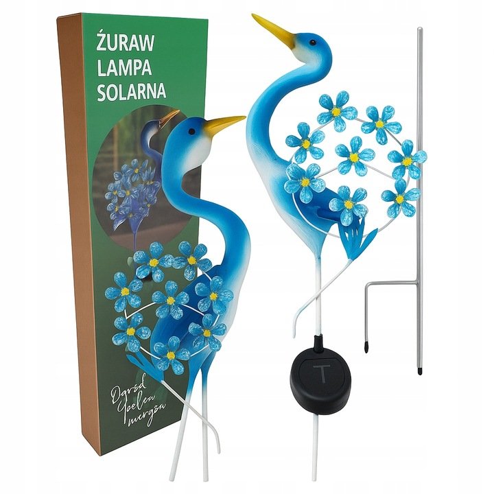 NIEBIESKI ŻURAW LAMPA SOLARNA LED WBIJANA LAMPKA OGRODOWA DEKORACYJNA SOLAR