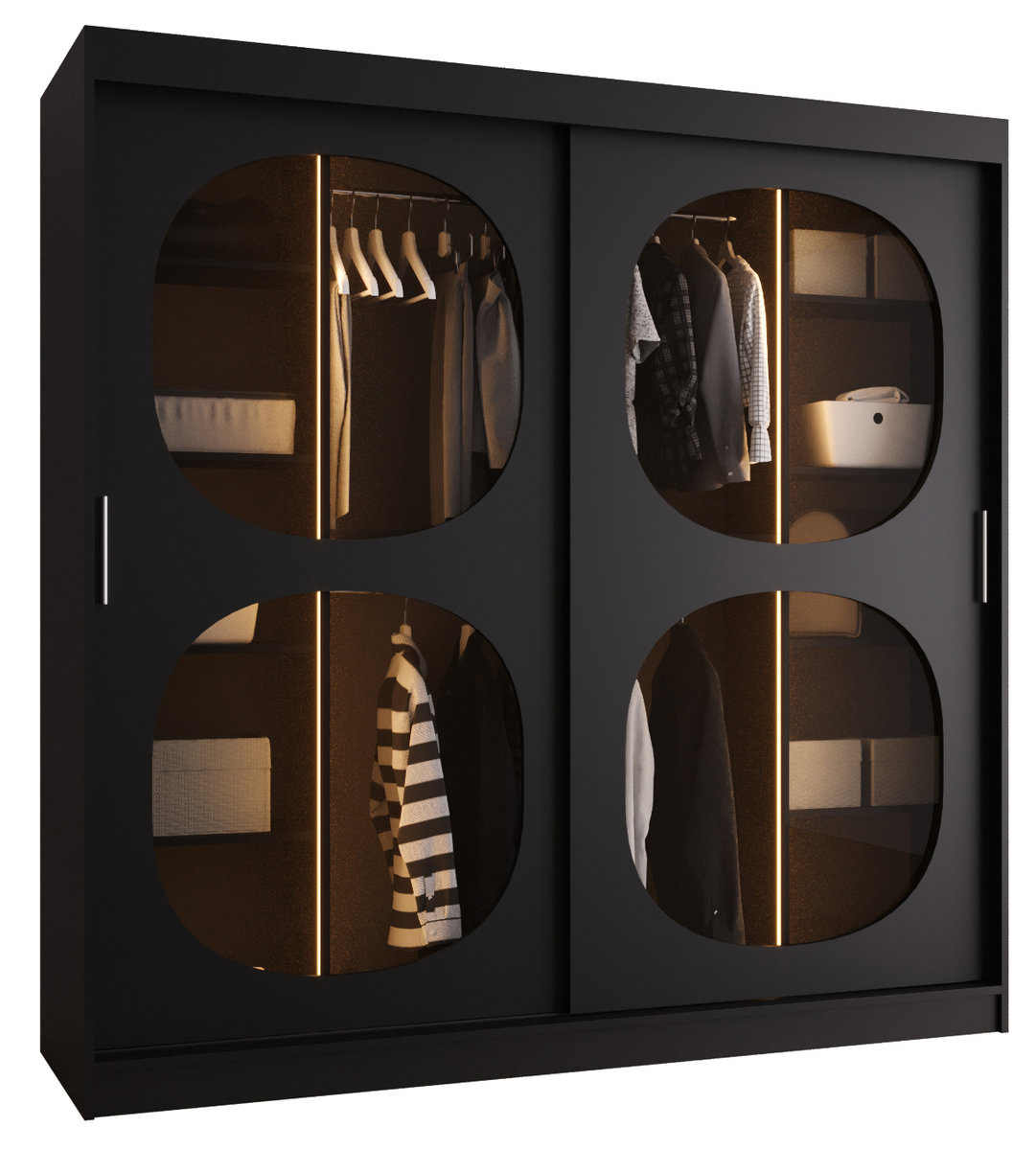 Szafa przesuwna z lustrem Garderoba BAHRAJN 2 200 czarny + LED