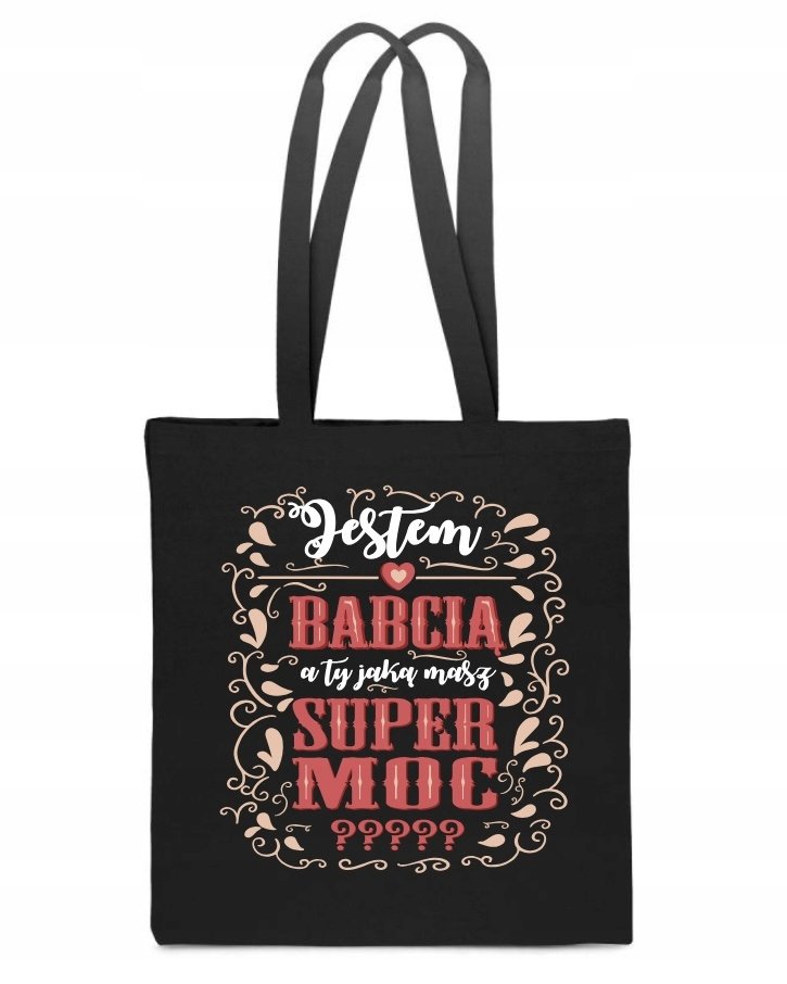 EKO TORBA Bawełniana czarna prezent BABCIA BABCIA SUPER MOC Dzień Babci TT_