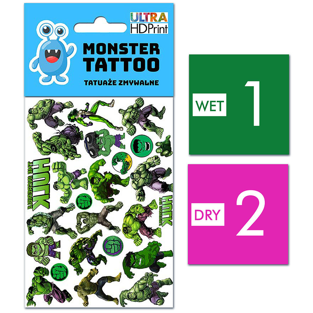 TATUAŻE ZMYWALNE DLA DZIECI HULK WZORY ORYGINALNE