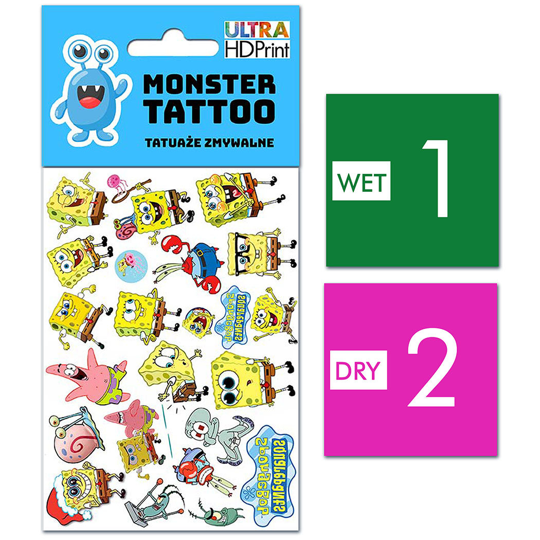TATUAŻE ZMYWALNE DLA DZIECI SPONGEBOB WZORY ORYGINALNE