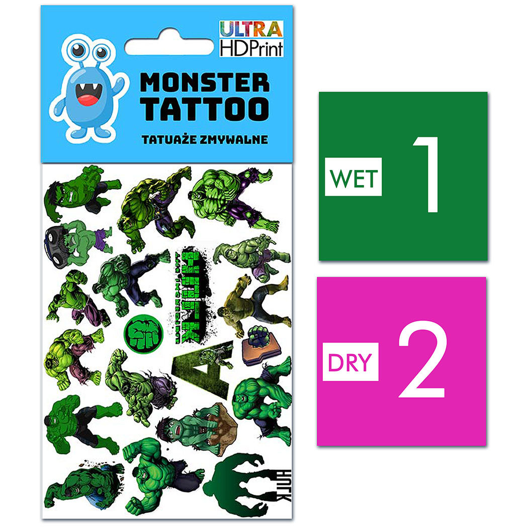 TATUAŻE ZMYWALNE DLA DZIECI HULK WZORY ORYGINALNE