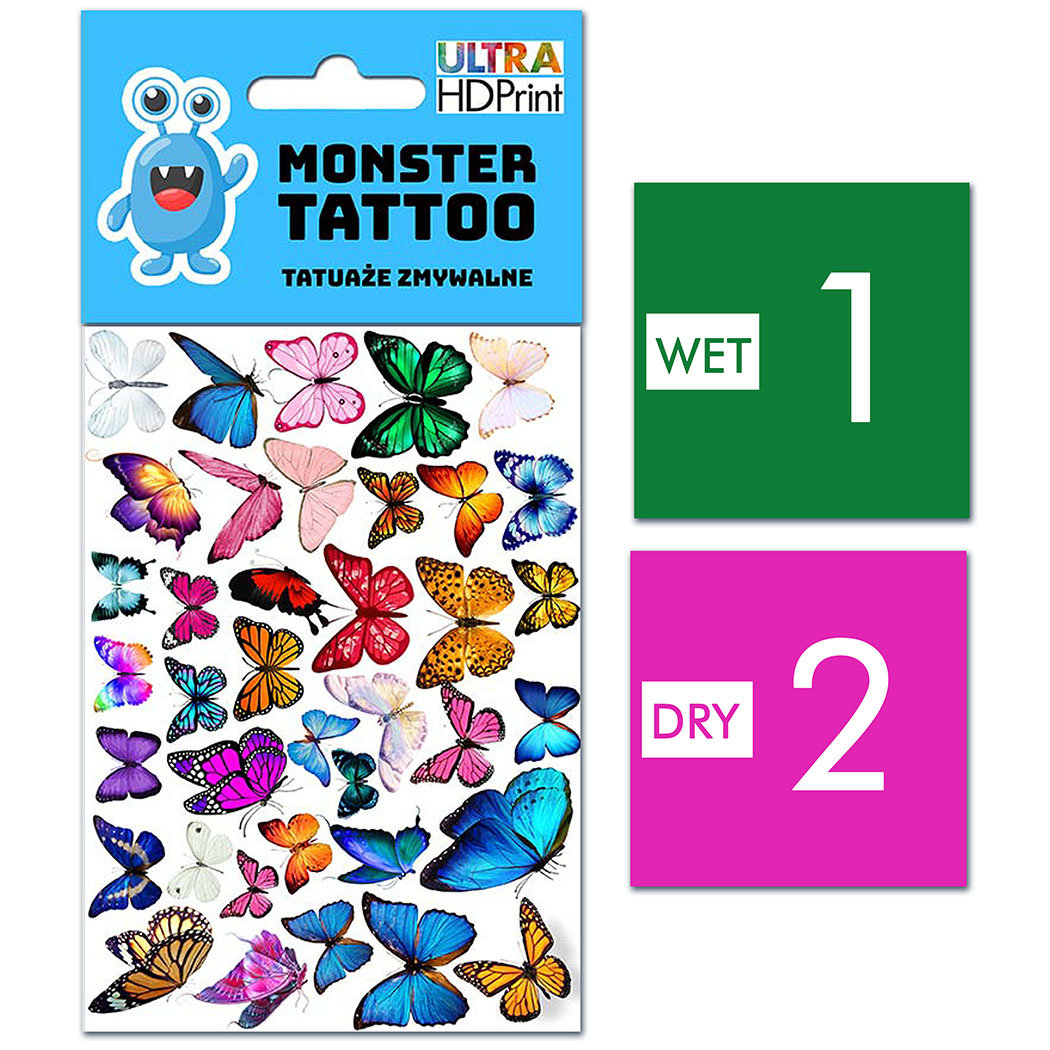 TATUAŻE ZMYWALNE DLA DZIECI MOTYLKI WZORY ORYGINALNE