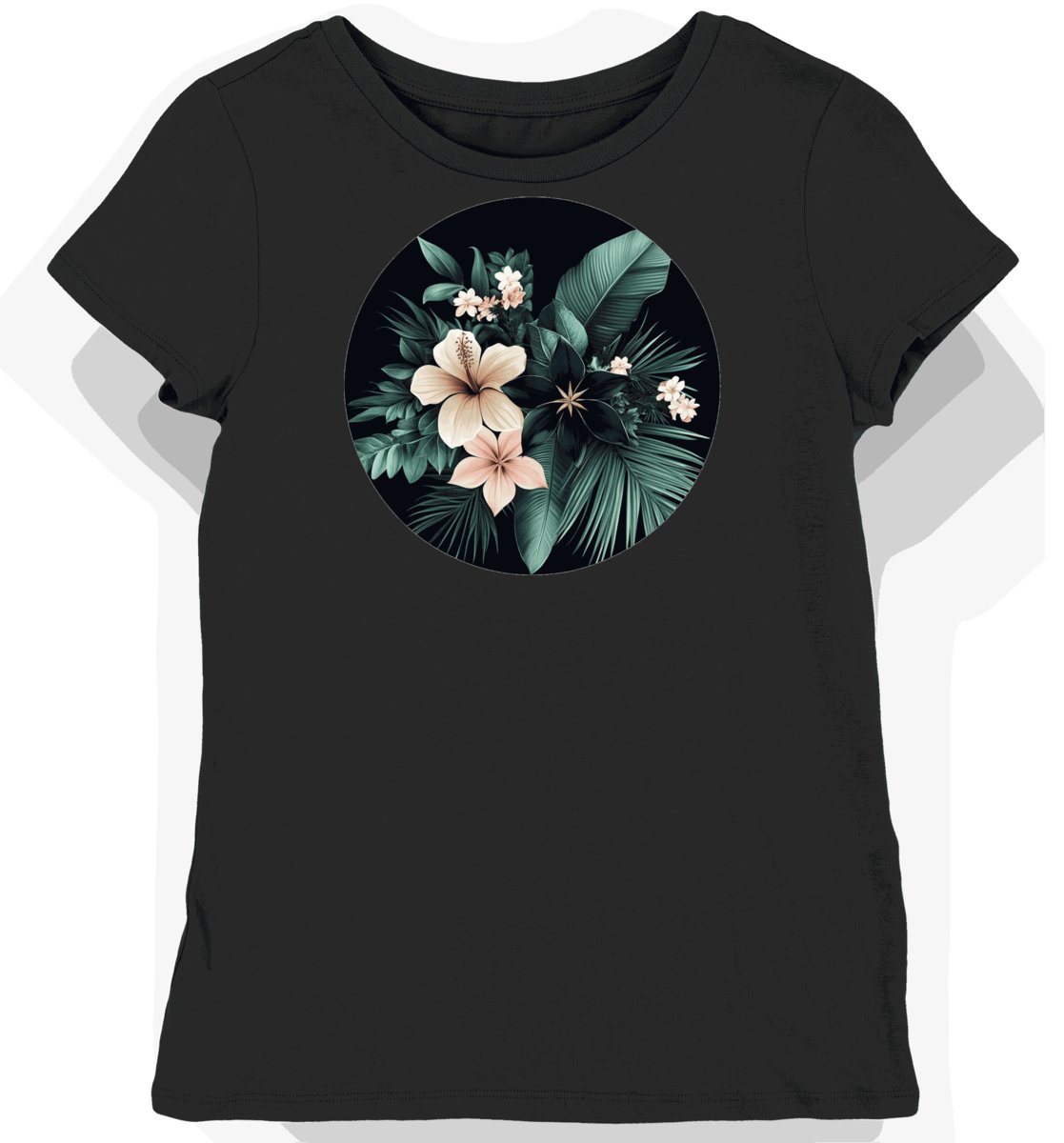 Koszulka damska czarna z motywem egzotycznych kwiatów XS