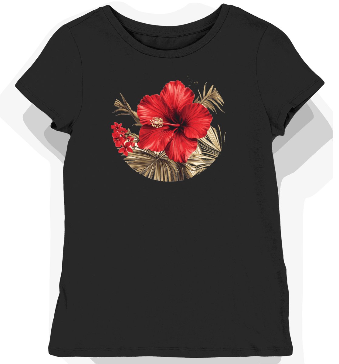 Koszulka damska czarna z nadrukiem hibiskusa XS
