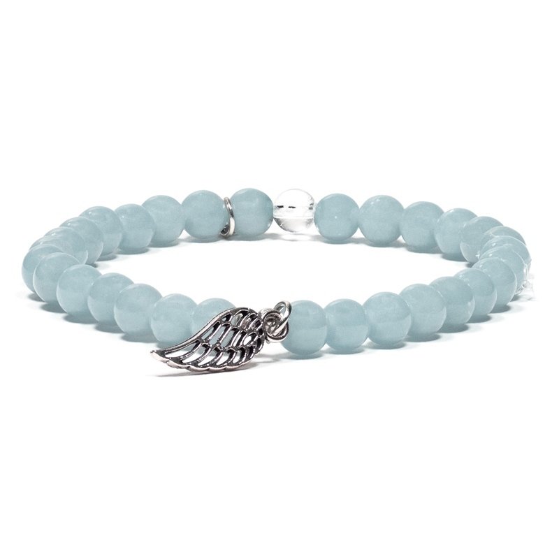Bransoletka z kamieni naturalnych (angelit + kryształ górski + skrzydło anioła)