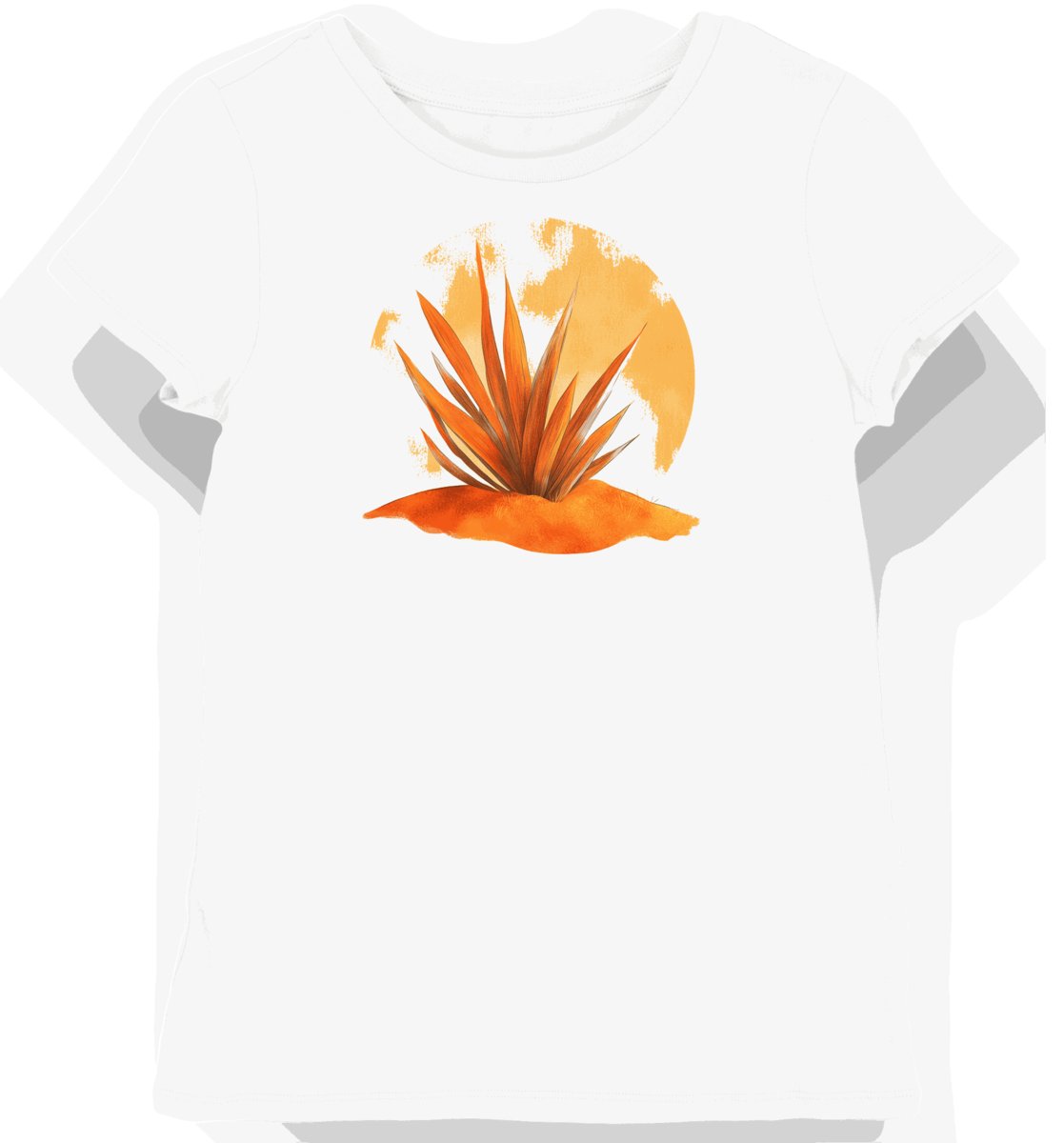 Koszulka damska biała z motywem pomarańczowego liścia pustynnego XS