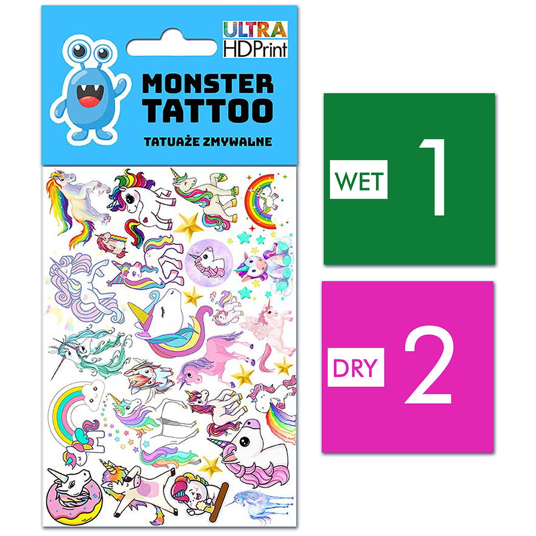TATUAŻE ZMYWALNE DLA DZIECI JEDNOROŻCE UNICORN WZORY ORYGINALNE
