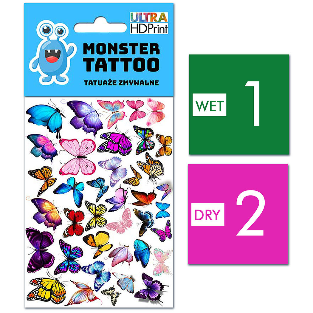 TATUAŻE ZMYWALNE DLA DZIECI MOTYLKI WZORY ORYGINALNE