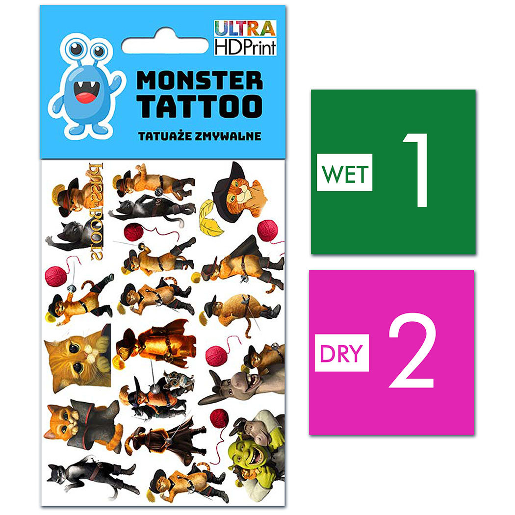 TATUAŻE ZMYWALNE DLA DZIECI KOT W BUTACH WZORY ORYGINALNE