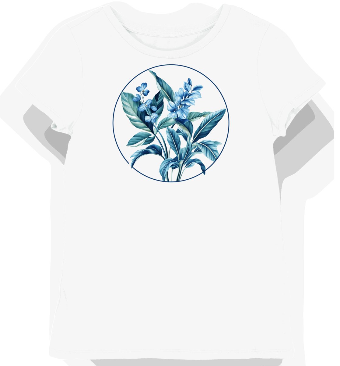 Koszulka damska biała z motywem niebieskiego imbiru i liści tropikalnych XXL